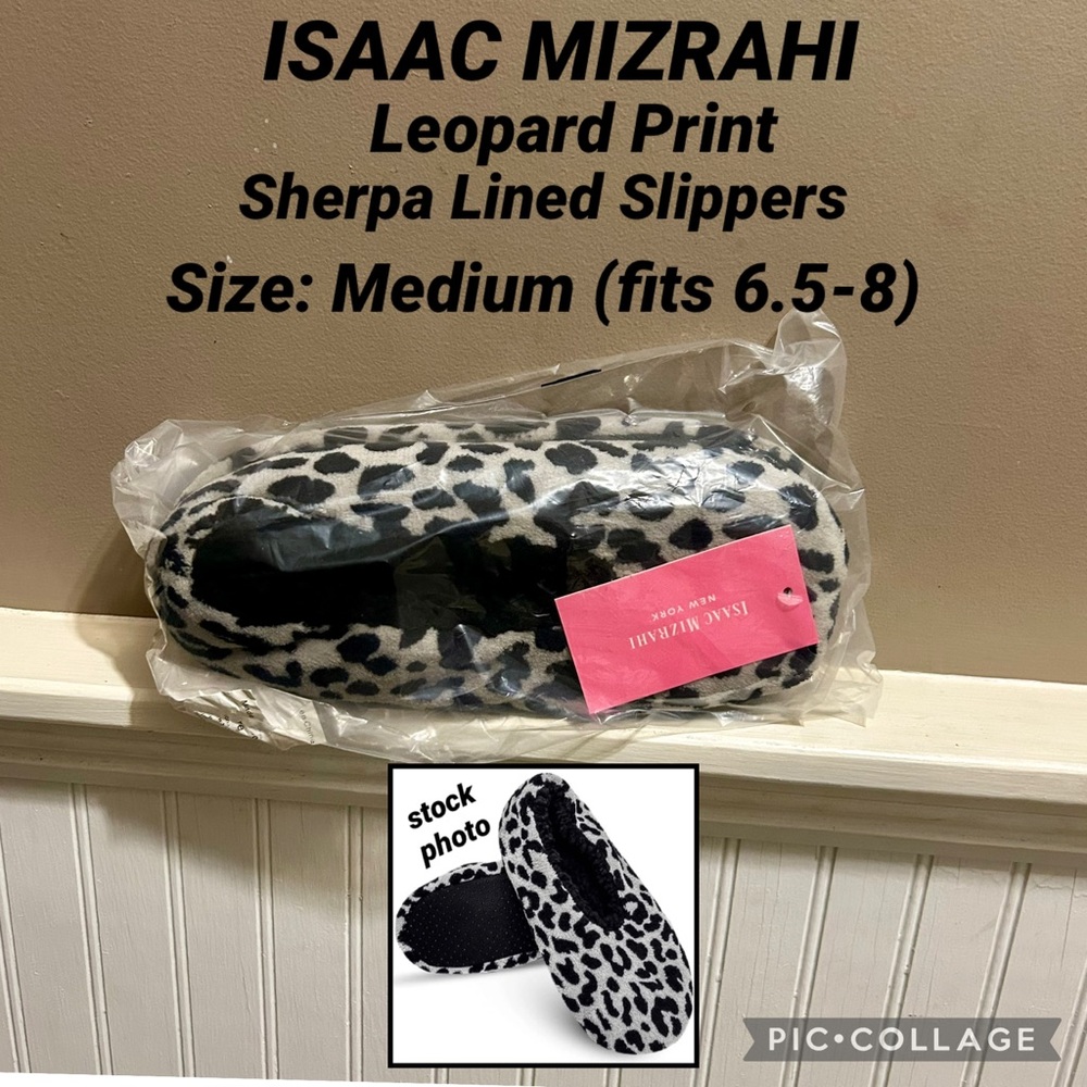 NWT Women’s ISAAC MIZRAHI Animal Print Fleece Ballerina Slippers. Size M (6.5-8)